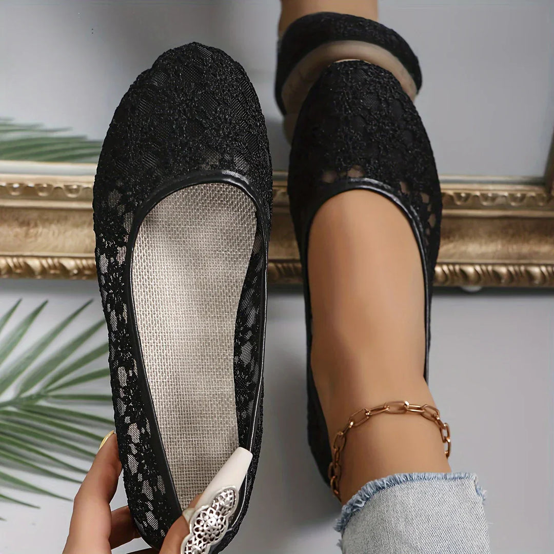 Damen Ballerinas mit Spitze - Bequeme Sommerschuhe kaufen-36-Schwarz-Luzern Mode