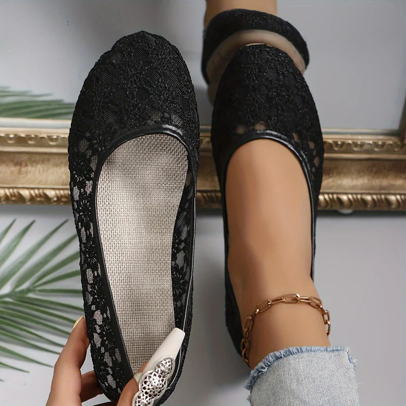 Damen Ballerinas mit Spitze - Bequeme Sommerschuhe kaufen-36-Schwarz-Luzern Mode