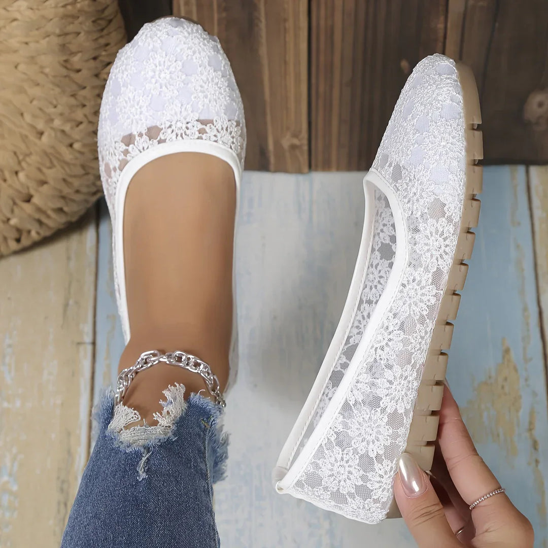 Damen Ballerinas mit Spitze - Bequeme Sommerschuhe kaufen-36-Weiß-Luzern Mode