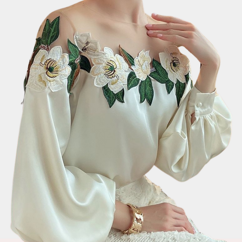 Blumenmuster Beige Damenbluse mit Lockere Passform – Elvira
