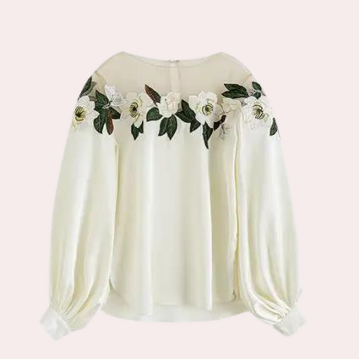 Blumenmuster Beige Damenbluse mit Lockere Passform – Elvira