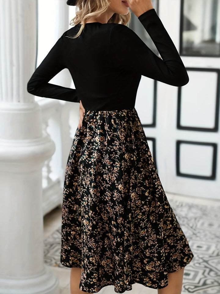 Elegantes Damenkleid mit Blumenmuster und Langarm-Design-Luzern Mode