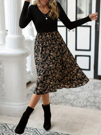 Elegantes Damenkleid mit Blumenmuster und Langarm-Design-Luzern Mode
