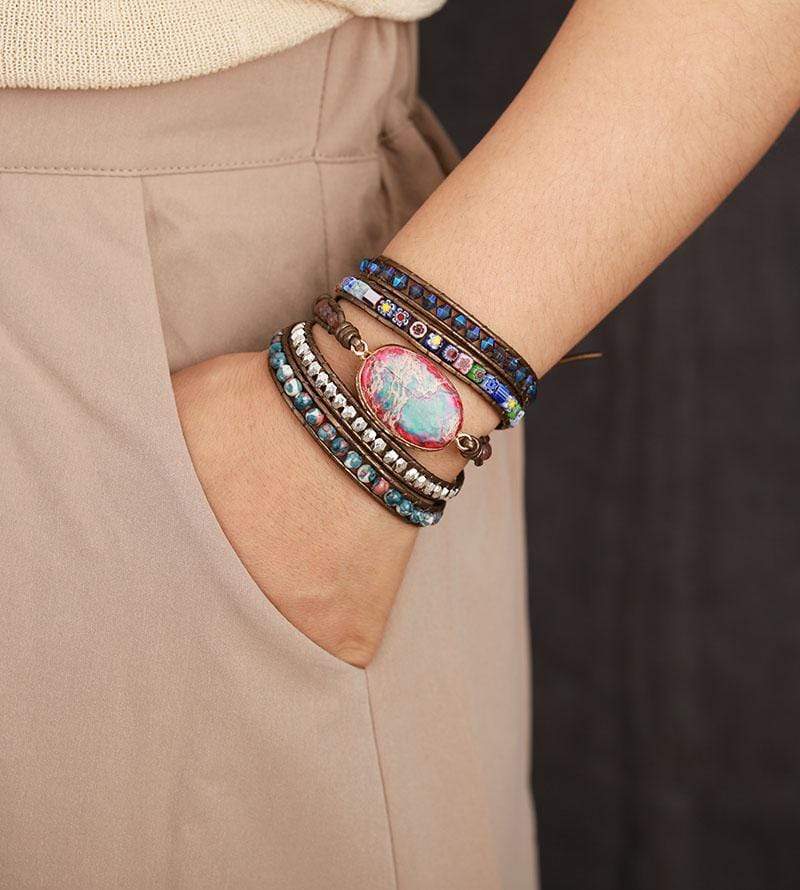 Handgemachtes Boho Wickelarmband mit Blumenmuster Perlen-Luzern Mode