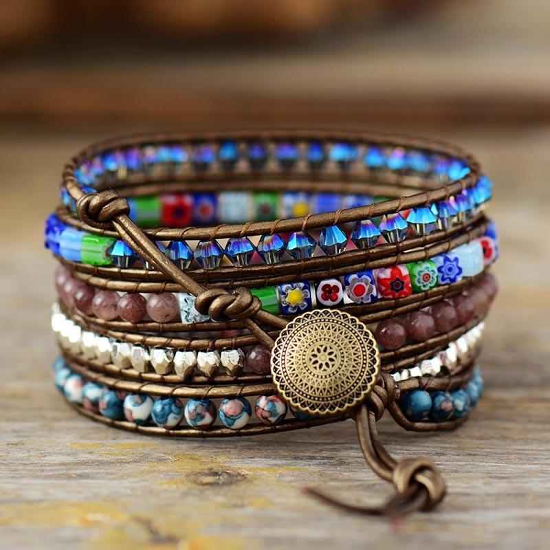Handgemachtes Boho Wickelarmband mit Blumenmuster Perlen-Luzern Mode