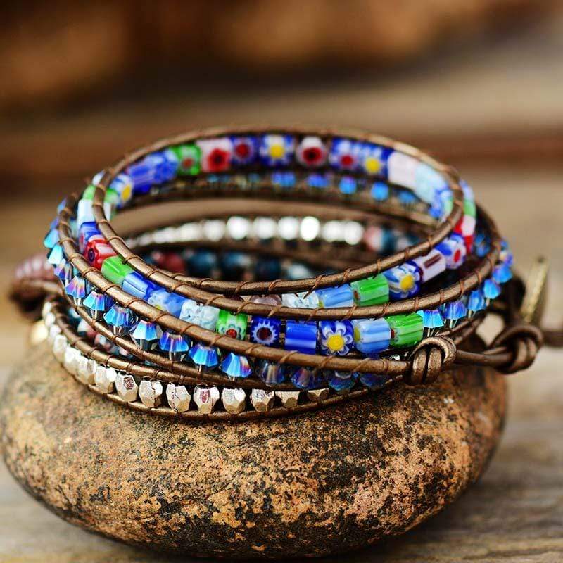 Handgemachtes Boho Wickelarmband mit Blumenmuster Perlen-Luzern Mode