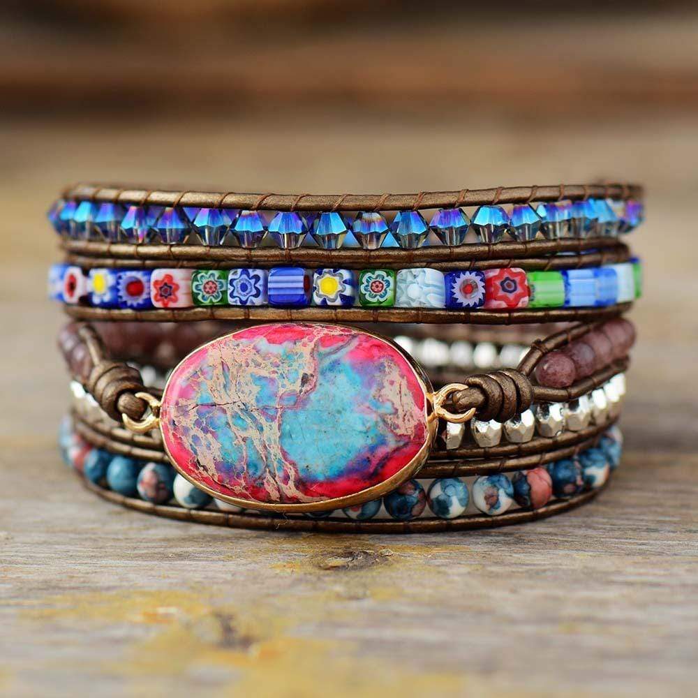 Handgemachtes Boho Wickelarmband mit Blumenmuster Perlen-Luzern Mode