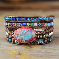 Handgemachtes Boho Wickelarmband mit Blumenmuster Perlen-Luzern Mode