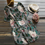 Sommerkleid Damen | Blumenmuster | Kurzarm | Freizeit | luftiger Schnitt-Grau-S-Luzern Mode
