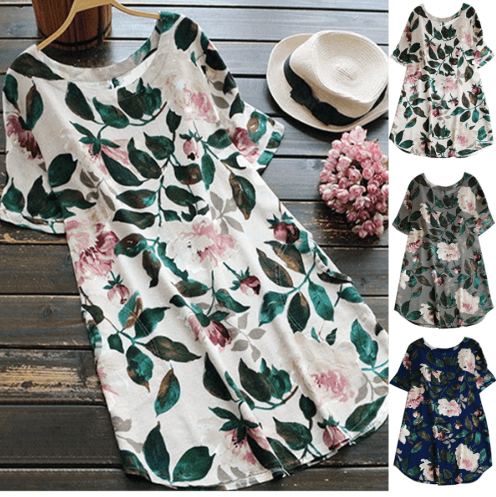 Sommerkleid Damen | Blumenmuster | Kurzarm | Freizeit | luftiger Schnitt-Luzern Mode