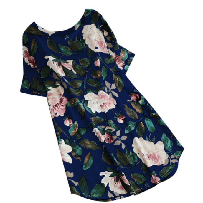 Sommerkleid Damen | Blumenmuster | Kurzarm | Freizeit | luftiger Schnitt-Luzern Mode