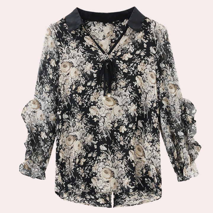 Elegante Damenbluse mit Blumendruck und V-Ausschnitt-XS-Luzern Mode