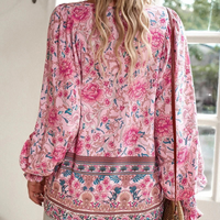 Boho Damenbluse mit Blumenmuster und V-Ausschnitt-Luzern Mode