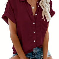 Damen Sommerbluse mit Knopfleiste und Kurzarm Design-S-Bordeauxrot-Luzern Mode