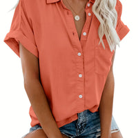Damen Sommerbluse mit Knopfleiste und Kurzarm Design-S-Koralle-Luzern Mode