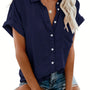 Damen Sommerbluse mit Knopfleiste und Kurzarm Design-S-Marineblau-Luzern Mode