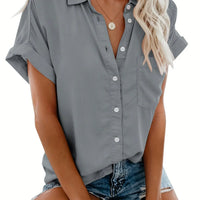 Damen Sommerbluse mit Knopfleiste und Kurzarm Design-S-Schiefergrau-Luzern Mode
