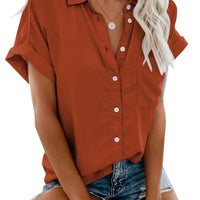 Damen Sommerbluse mit Knopfleiste und Kurzarm Design-S-Ziegelrot-Luzern Mode