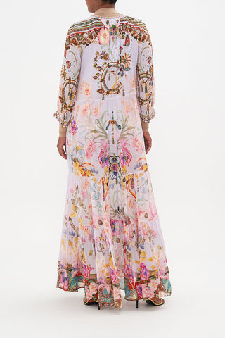 Maxi-Kleid mit Blumenmuster | Weiß | Lange Ärmel | Lässig | Leinen-Luzern Mode