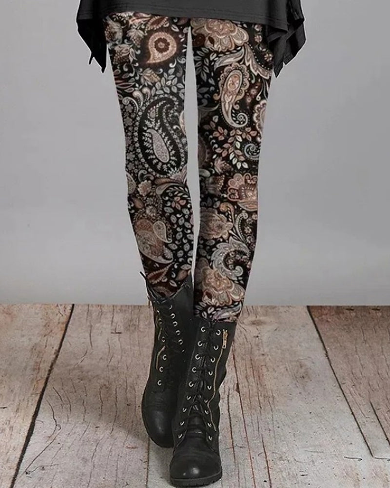 Damen Leggings | Ethnischer Druck | Boho | Slim Fit | Hoher Bund-2-S-Luzern Mode