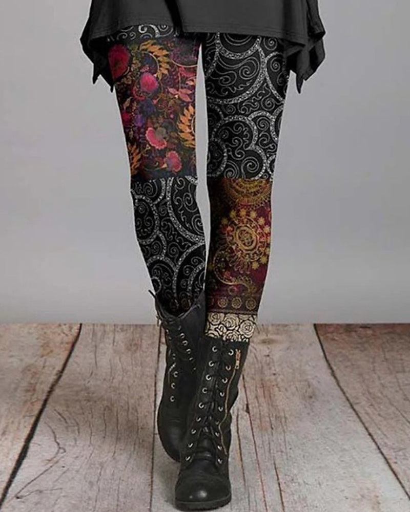 Damen Leggings | Ethnischer Druck | Boho | Slim Fit | Hoher Bund-3-S-Luzern Mode