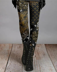 Damen Leggings | Ethnischer Druck | Boho | Slim Fit | Hoher Bund-4-S-Luzern Mode