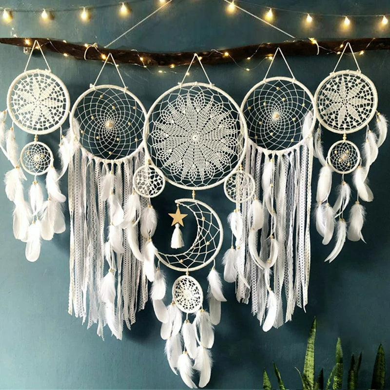 Traumfänger-Set | 5-teilig | Mond | Makramé | Bohemian | Spirituell-Grau-Luzern Mode