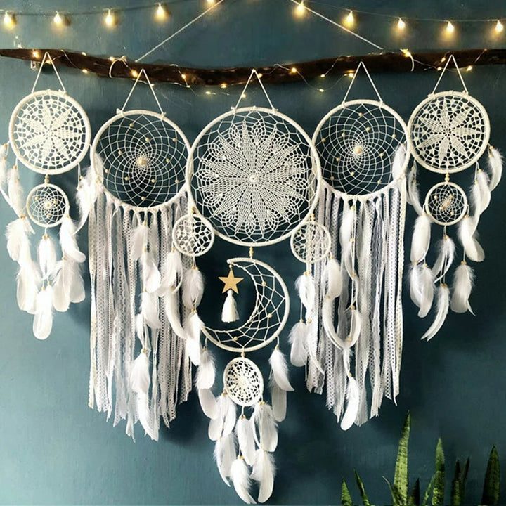 Traumfänger-Set | 5-teilig | Mond | Makramé | Bohemian | Spirituell-Grau-Luzern Mode