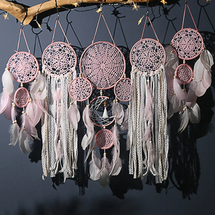 Traumfänger-Set | 5-teilig | Mond | Makramé | Bohemian | Spirituell-Rosa-Luzern Mode