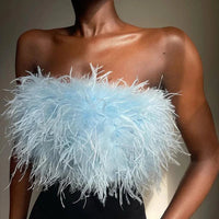 Damen Bandeau-Top | Federn | Boho | Strapless | Auffällig | Elastisch-Himmelblau-S-Luzern Mode