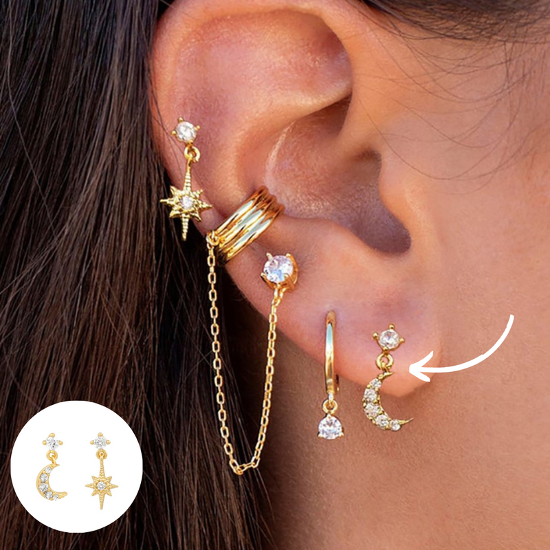 Damen-Ohrring-Set | 2-teilig | Hänger | Stilvoll | Boho | Vielseitig | Langlebig-Gold-Mond & Stern-Luzern Mode
