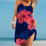 Boho Kleid Damen | Sommerlook mit Blumenprint | Luftig | Farbenfroh | Freizeit-Blau-S-Luzern Mode