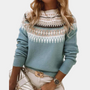 Damen Norwegerpullover mit Strickmuster für Wintermode-Blau-S-Luzern Mode