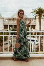 Maxikleid Damen Sommer | Blumenmuster | Boho Stil | Luftig | Verstellbare Träger-Grün-S-Ja-Luzern Mode