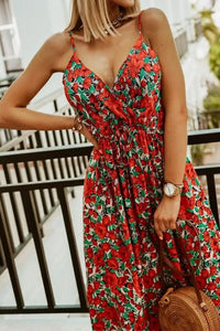 Maxikleid Damen Sommer | Blumenmuster | Boho Stil | Luftig | Verstellbare Träger-Luzern Mode