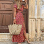 Boho-Muster | luftiger Schnitt | hoher Beinschlitz | verstellbare Taille | Maxilänge-Dunkelrot-S-Luzern Mode