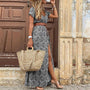 Boho-Muster | luftiger Schnitt | hoher Beinschlitz | verstellbare Taille | Maxilänge-Grau-S-Luzern Mode
