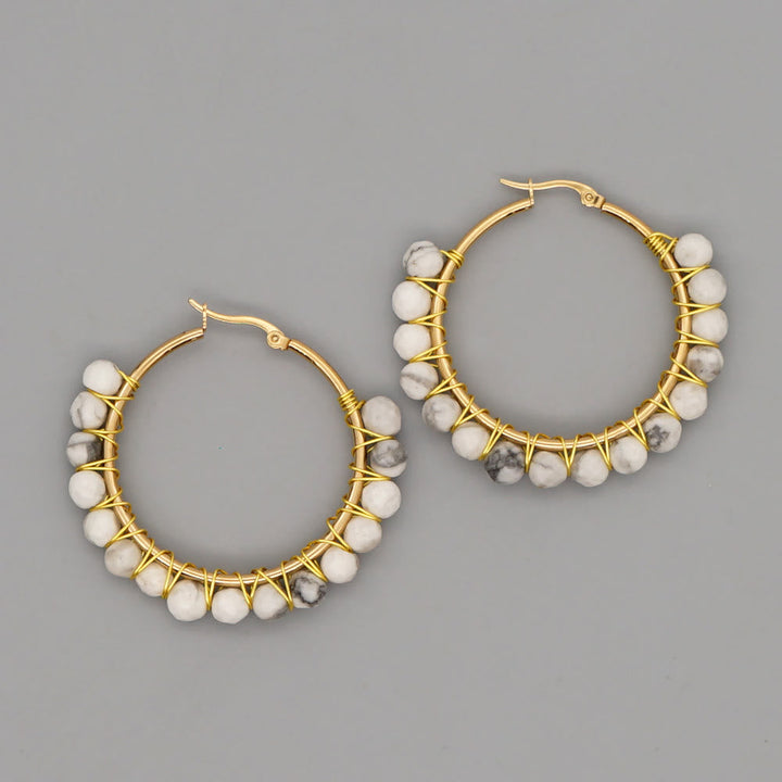 Ohrringe für Damen | Naturkristalle | Creolen | Ringe | Stilvoll-Weißes Türkis-Luzern Mode