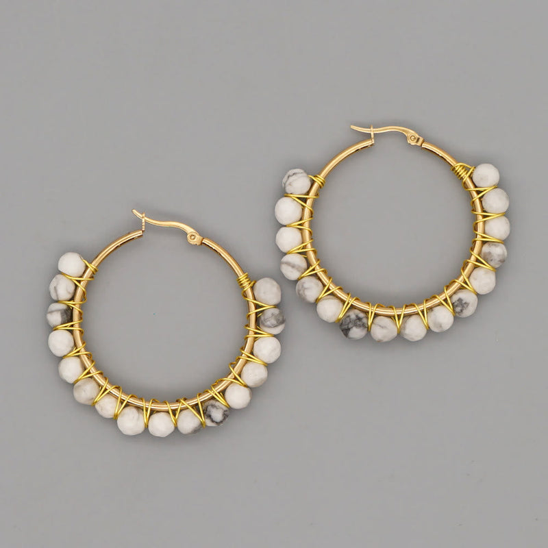 Ohrringe für Damen | Naturkristalle | Creolen | Ringe | Stilvoll-Weißes Türkis-Luzern Mode