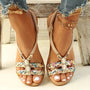 Damen Sandalen | Perlen | Boho-Design | Slip-On | Offen | Rutschfest-Beige-35-Luzern Mode