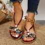 Damen Sandalen | Perlen | Boho-Design | Slip-On | Offen | Rutschfest-Rot-35-Luzern Mode