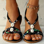 Damen Sandalen | Perlen | Boho-Design | Slip-On | Offen | Rutschfest-Schwarz-35-Luzern Mode
