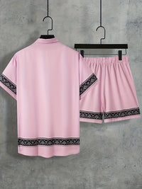 Boho Sommer Set Herren | zweiteilig Shirt Shorts | locker bequem | trendig Urlaub-Luzern Mode