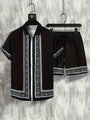 Boho Sommer Set Herren | zweiteilig Shirt Shorts | locker bequem | trendig Urlaub-Schwarz-M(48)-Luzern Mode