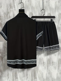Boho Sommer Set Herren | zweiteilig Shirt Shorts | locker bequem | trendig Urlaub-Luzern Mode