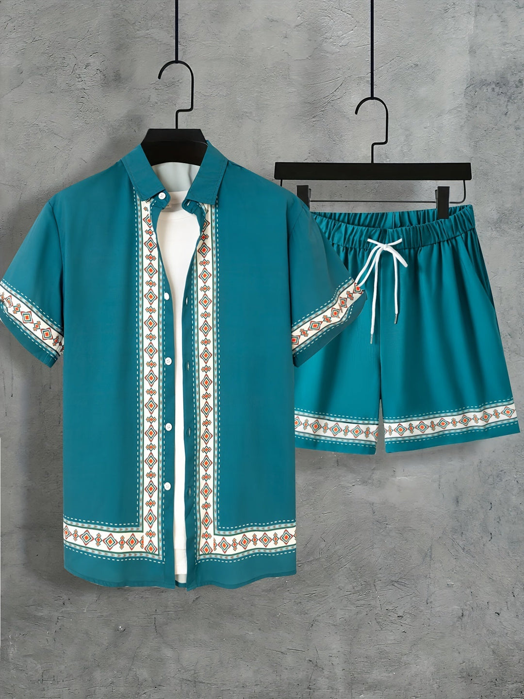 Boho Sommer Set Herren | zweiteilig Shirt Shorts | locker bequem | trendig Urlaub-Luzern Mode