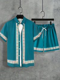 Boho Sommer Set Herren | zweiteilig Shirt Shorts | locker bequem | trendig Urlaub-Luzern Mode