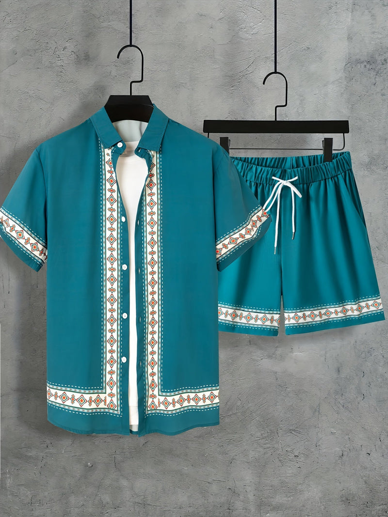 Boho Sommer Set Herren | zweiteilig Shirt Shorts | locker bequem | trendig Urlaub-Luzern Mode