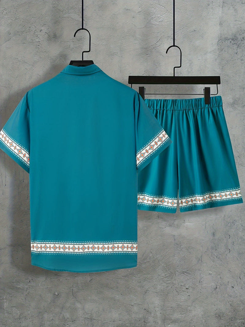 Boho Sommer Set Herren | zweiteilig Shirt Shorts | locker bequem | trendig Urlaub-Luzern Mode