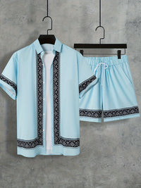 Boho Sommer Set Herren | zweiteilig Shirt Shorts | locker bequem | trendig Urlaub-Luzern Mode